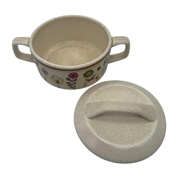 Vtg Lenox Temper-Ware Sprite Sugar Bowl & Lid Handles Retro Butterflies Flowers - Picture 5 of 9